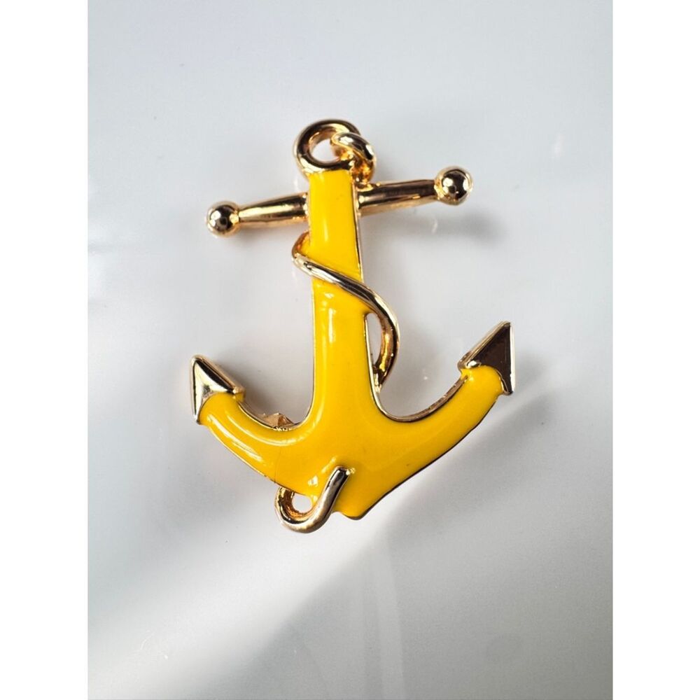 Dane Craft Yellow Enamel Anchor Pendant with Gold Tone Detail
